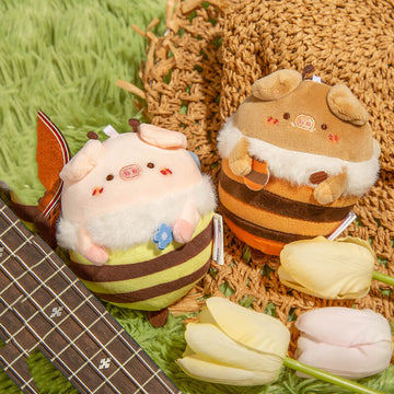 Cute Bee Pig Plush Keychain, Animal Bag Charm